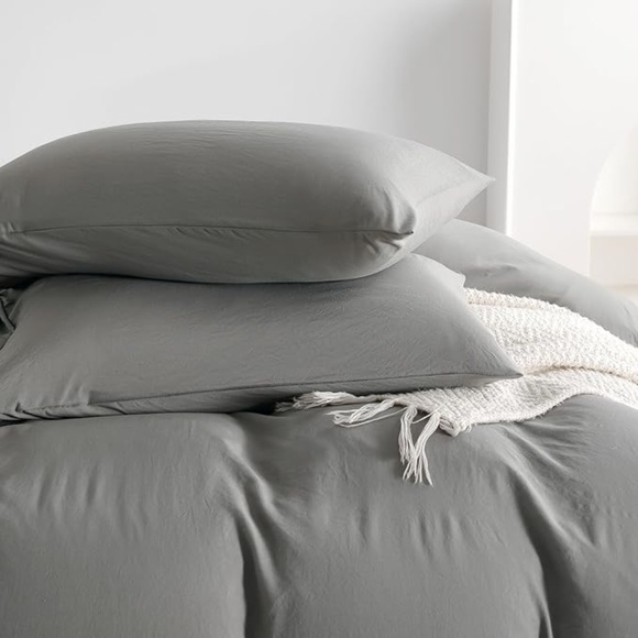 Grey Duvet Cover Queen Size, Microfiber Duvet Cover with Zipper - Picture 4 of 4